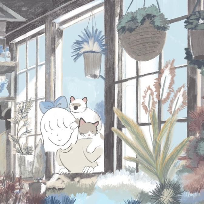 Cozy Plant Corner with Feline Friends