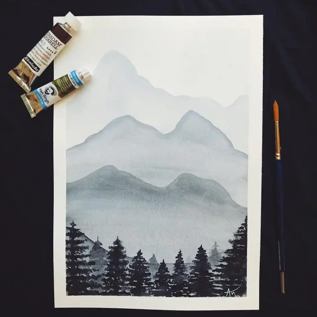 Watercolor Mountain Drawing Ideas