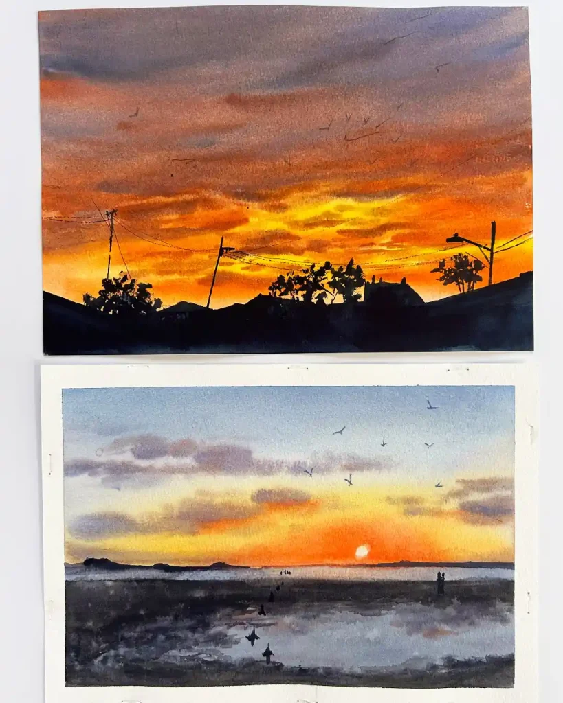 Watercolor Sunset Drawing Ideas
