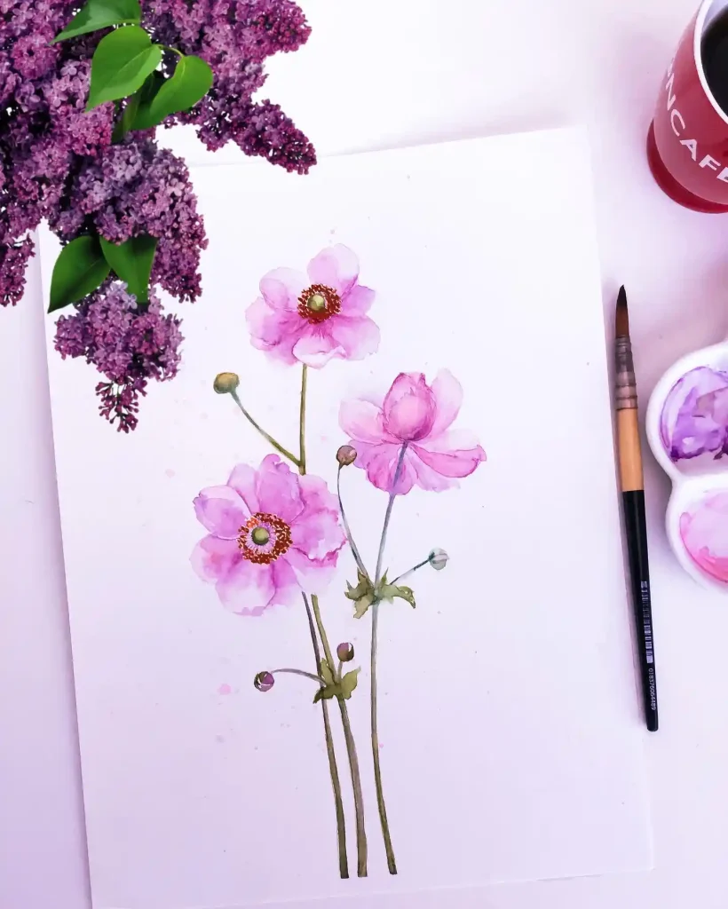 Watercolor Anemone Drawing Ideas (21)