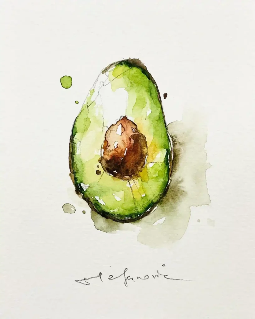 Watercolor Avocado Drawing Ideas 1