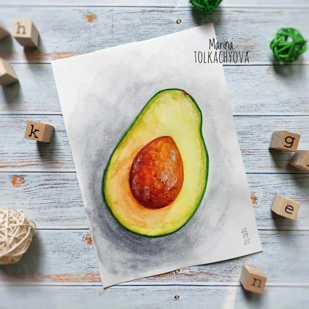 Watercolor Avocado Drawing Ideas 13
