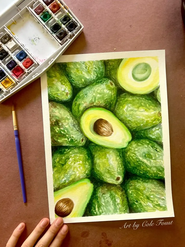 Watercolor Avocado Drawing Ideas 2