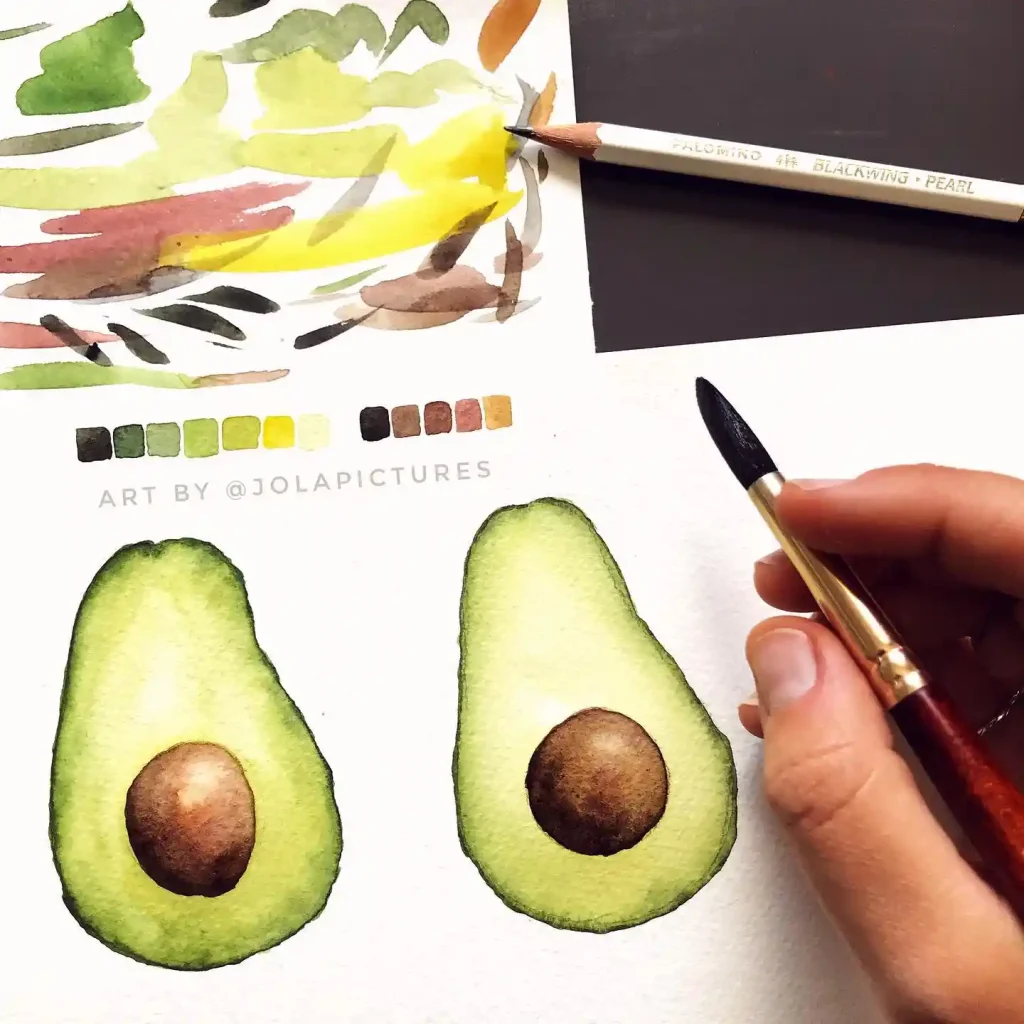 Watercolor Avocado Drawing Ideas 21