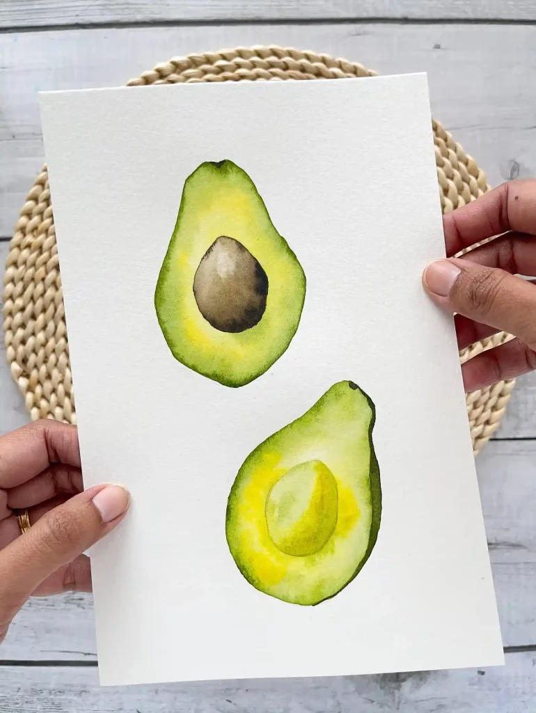 Watercolor Avocado Drawing Ideas 3