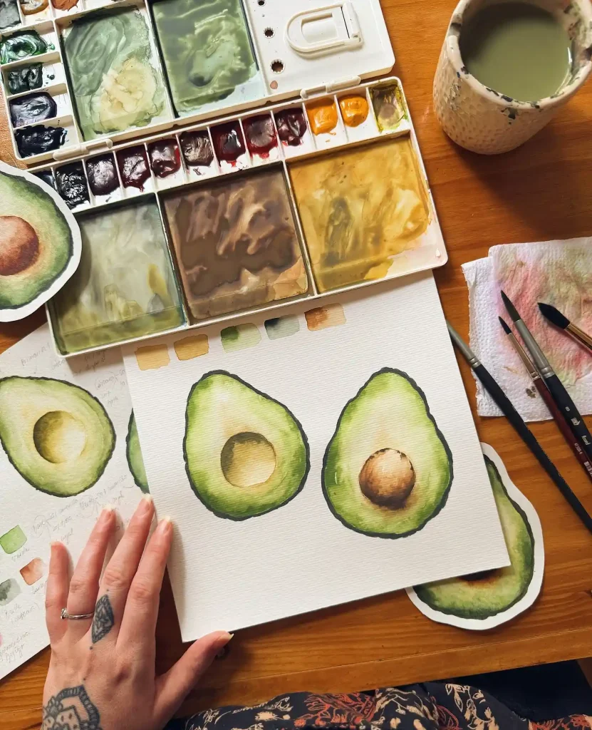 Watercolor Avocado Drawing Ideas 4