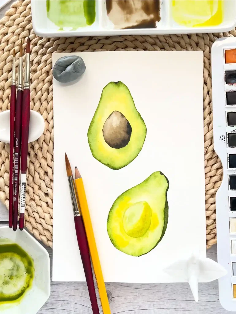 Watercolor Avocado Drawing Ideas 5
