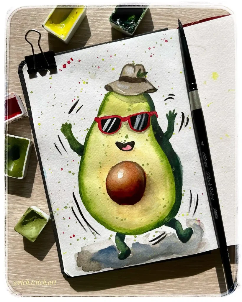 Watercolor Avocado Drawing Ideas 6