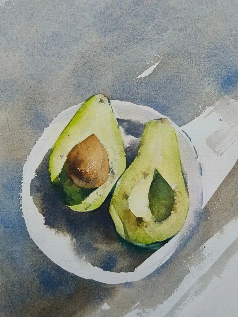 Watercolor Avocado Drawing Ideas 7