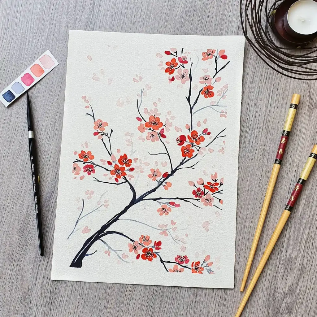 Watercolor Cherry Blossom Drawing Ideas (18)