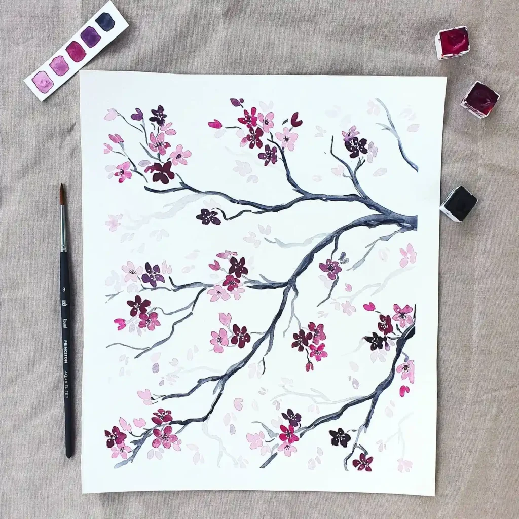 Watercolor Cherry Blossom Drawing Ideas (3)