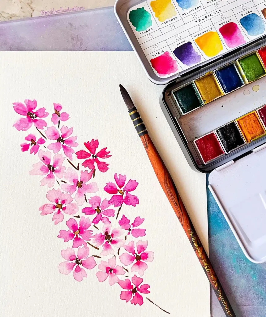 Watercolor Cherry Blossom Drawing Ideas (37)