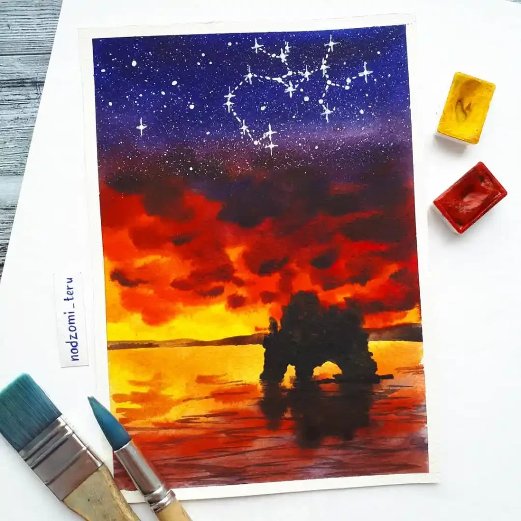 Watercolor Constellation Drawing Ideas 19