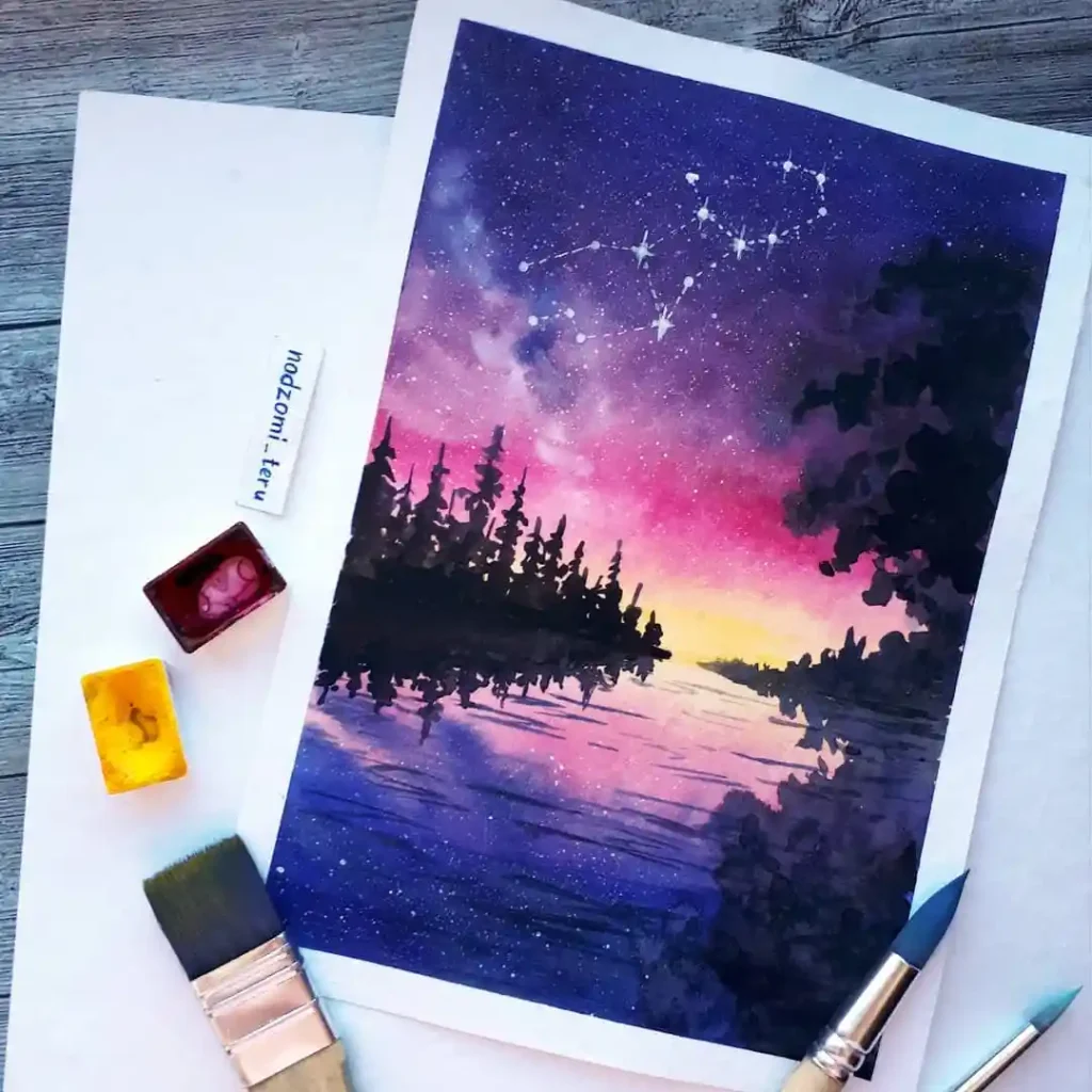 Watercolor Constellation Drawing Ideas 2