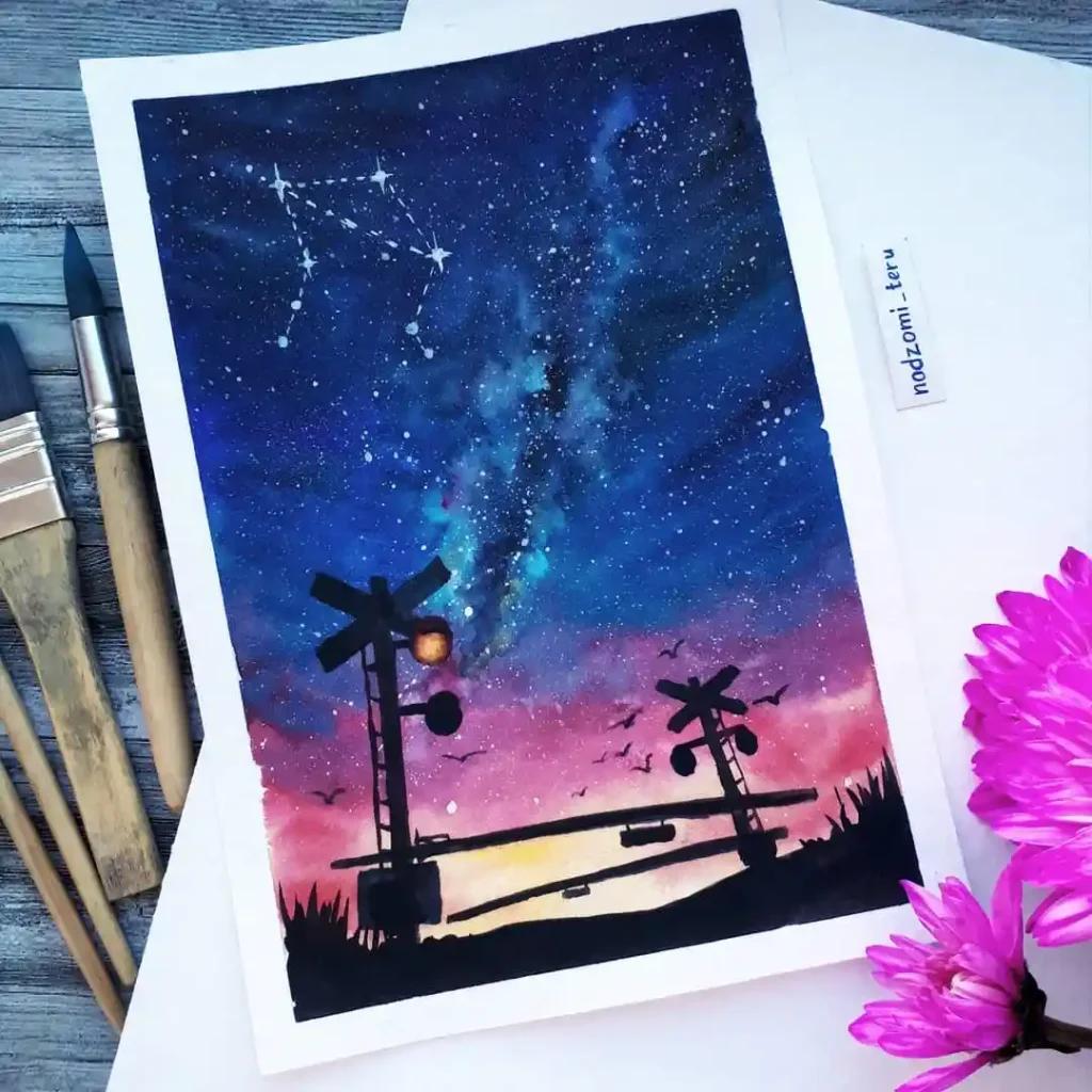 Watercolor Constellation Drawing Ideas 3