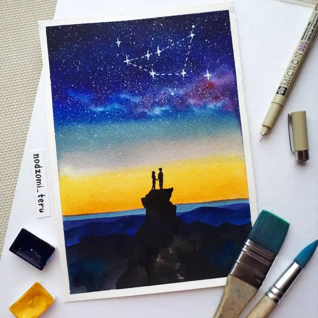 Watercolor Constellation Drawing Ideas 4