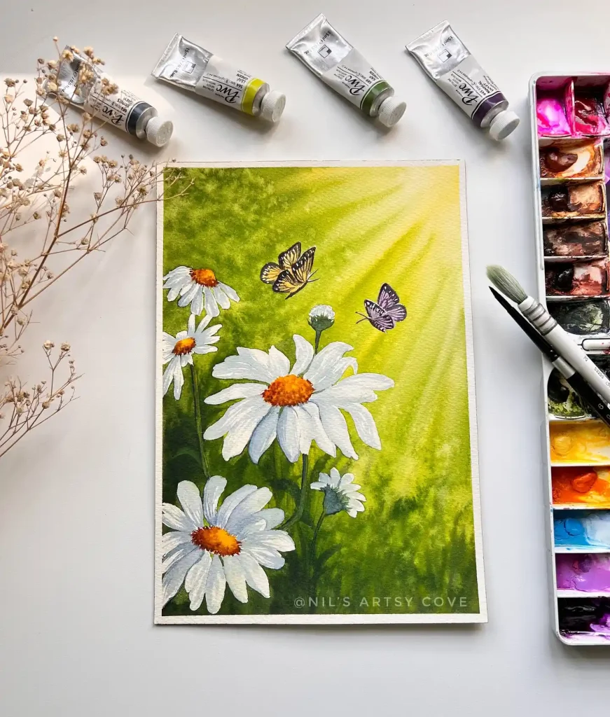 Watercolor Daisy Drawing Ideas (9)