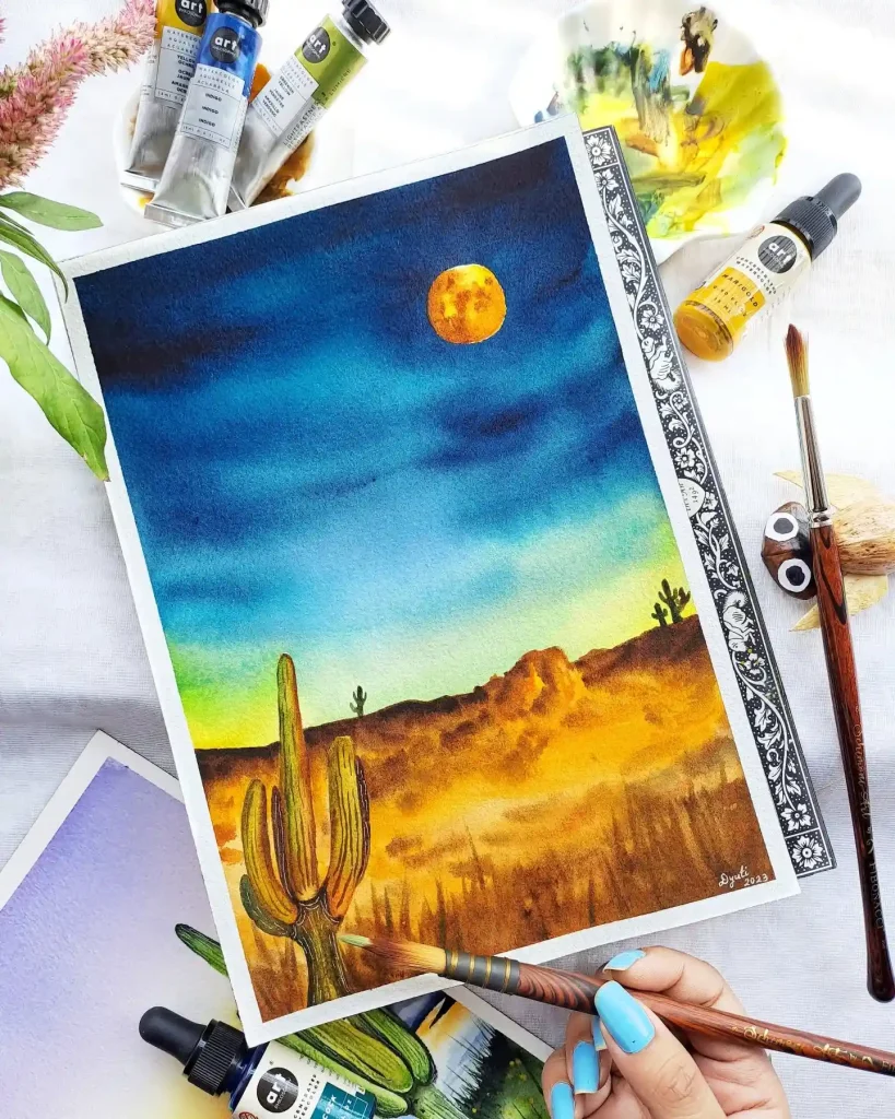 Watercolor Desert Cactus Drawing Ideas 1