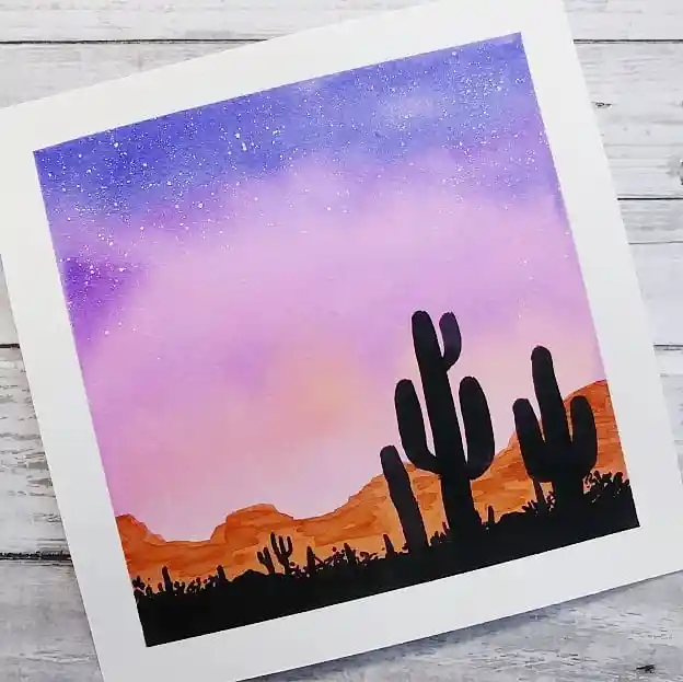 Watercolor Desert Cactus Drawing Ideas 10