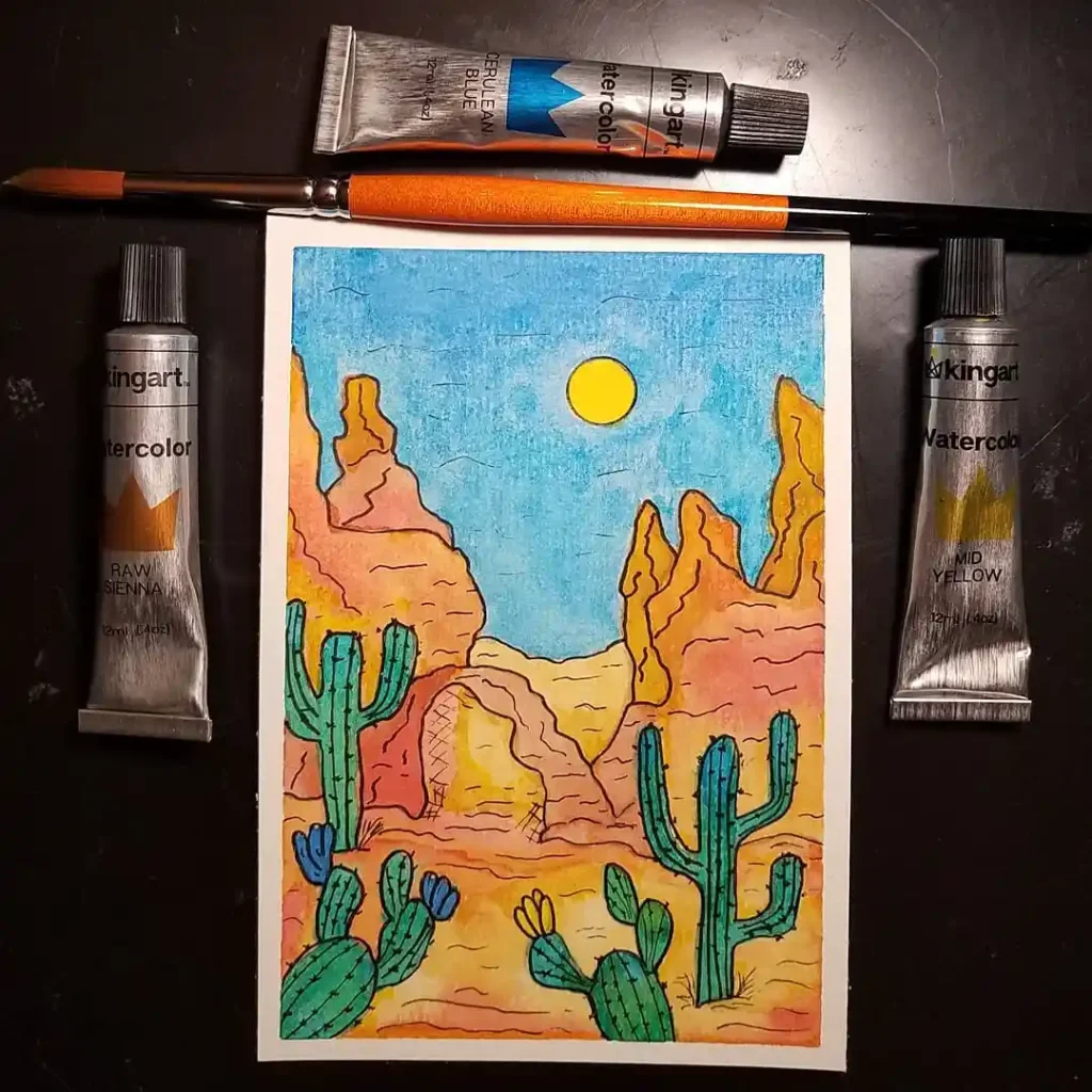 Watercolor Desert Cactus Drawing Ideas 11