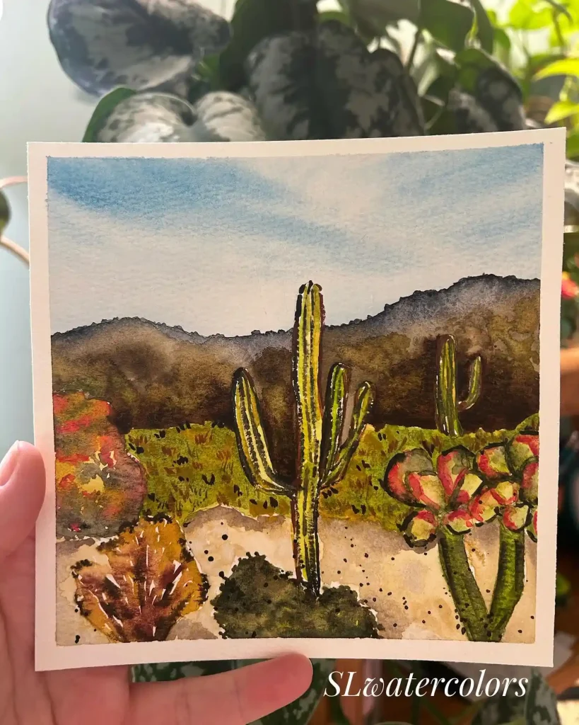 Watercolor Desert Cactus Drawing Ideas 12
