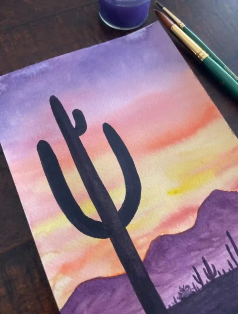Watercolor Desert Cactus Drawing Ideas 15