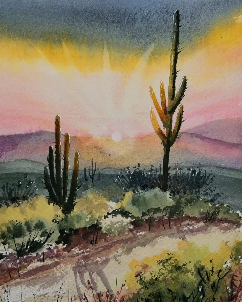 Watercolor Desert Cactus Drawing Ideas 18