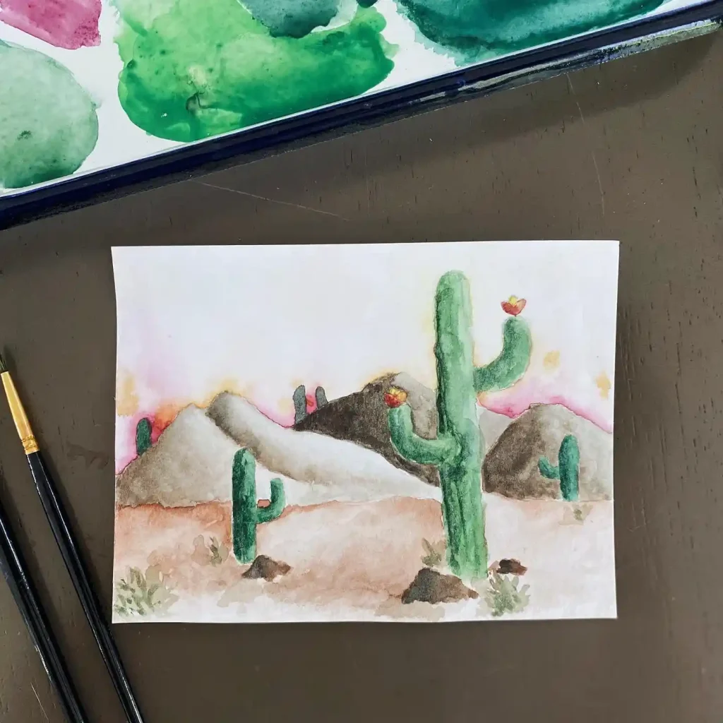 Watercolor Desert Cactus Drawing Ideas 19