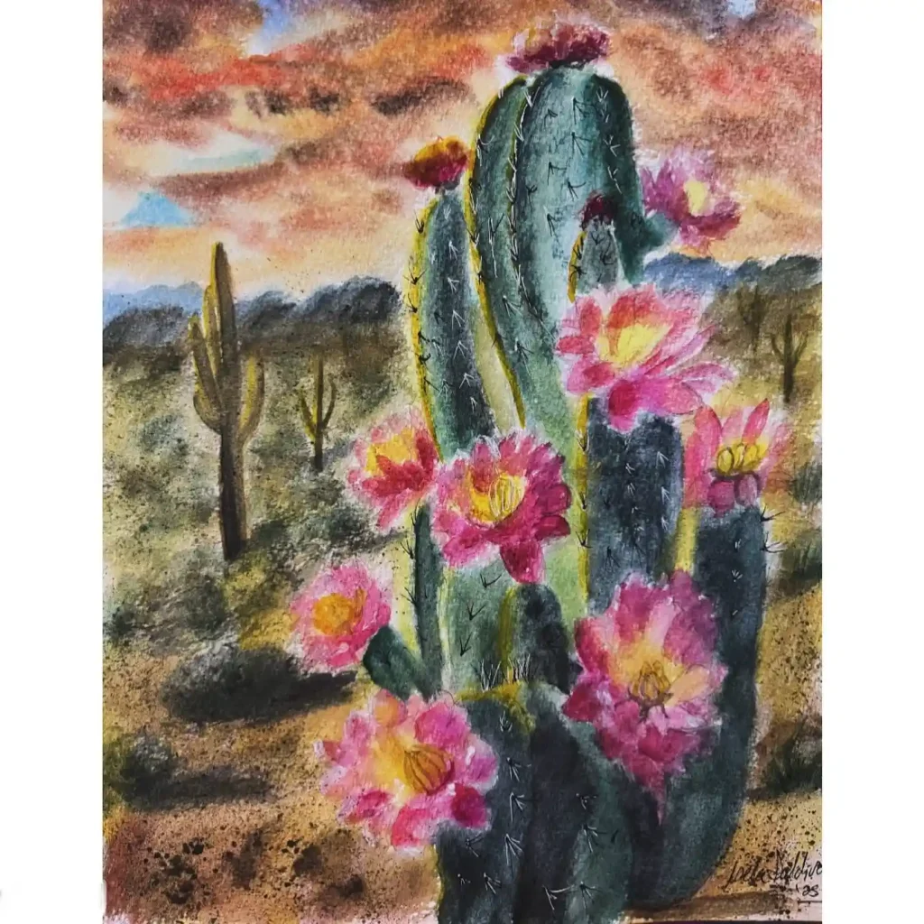Watercolor Desert Cactus Drawing Ideas 20