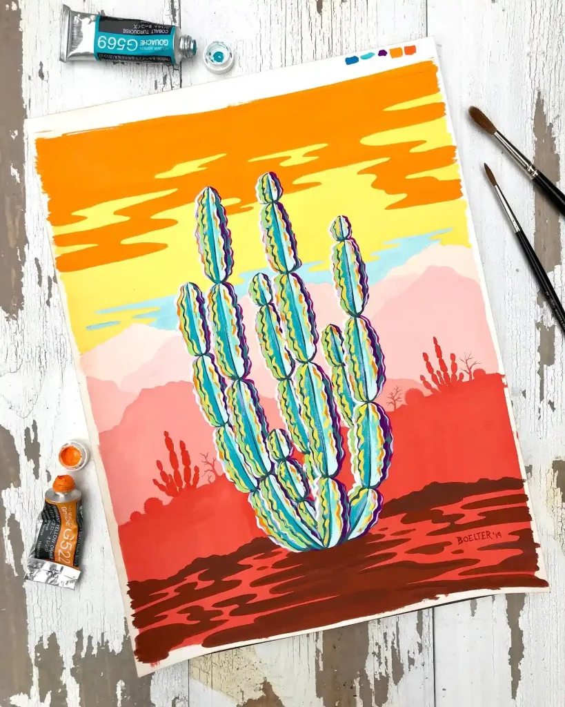 Watercolor Desert Cactus Drawing Ideas 3