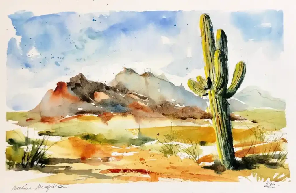 Watercolor Desert Cactus Drawing Ideas 4