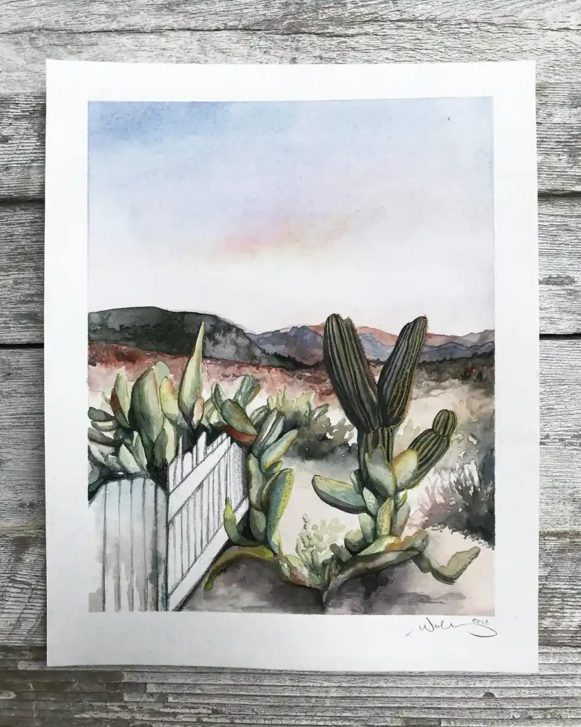 Watercolor Desert Cactus Drawing Ideas 6