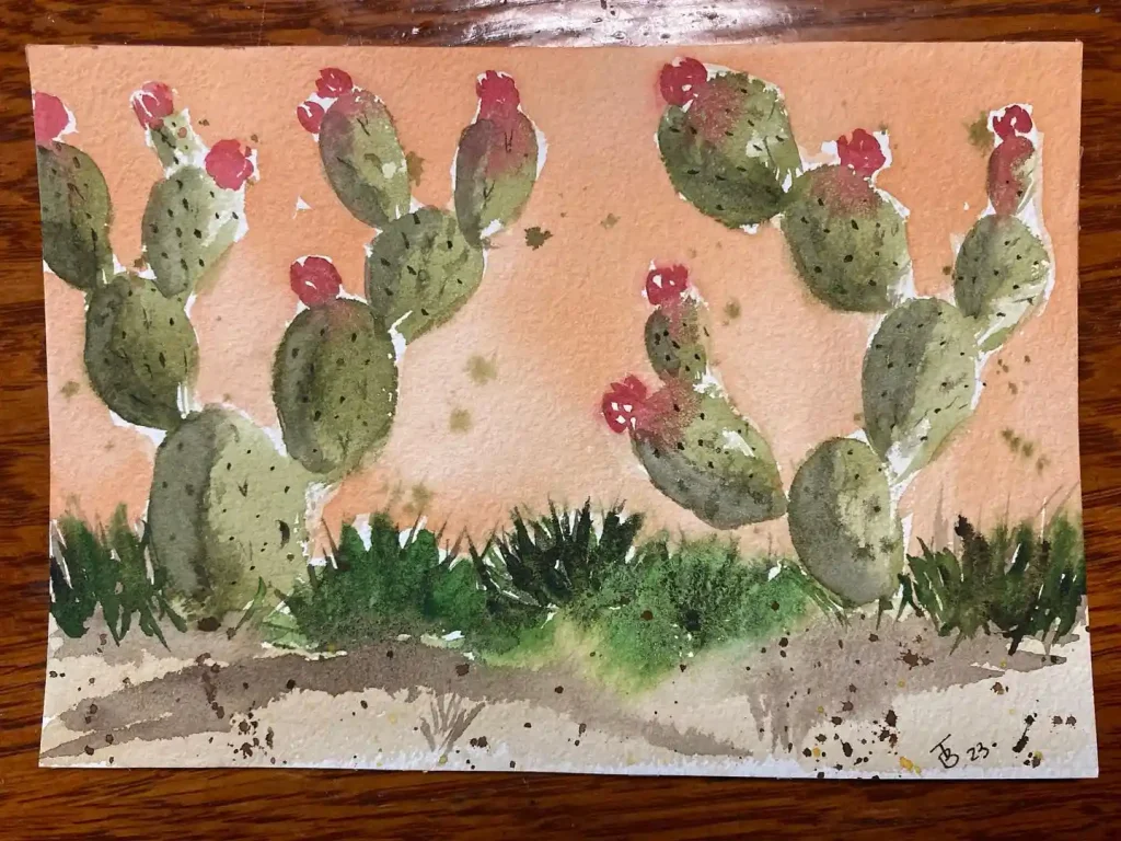Watercolor Desert Cactus Drawing Ideas 7