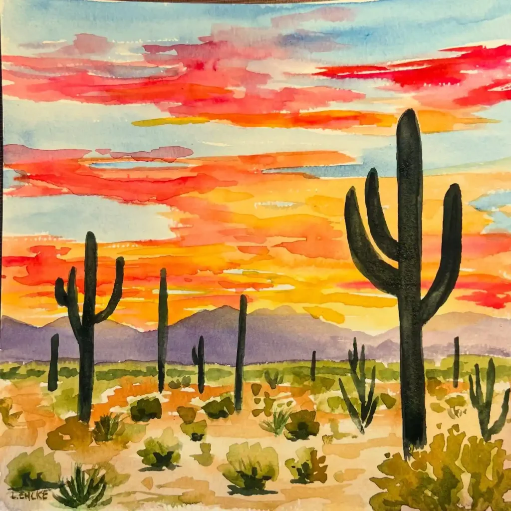 Watercolor Desert Cactus Drawing Ideas 9