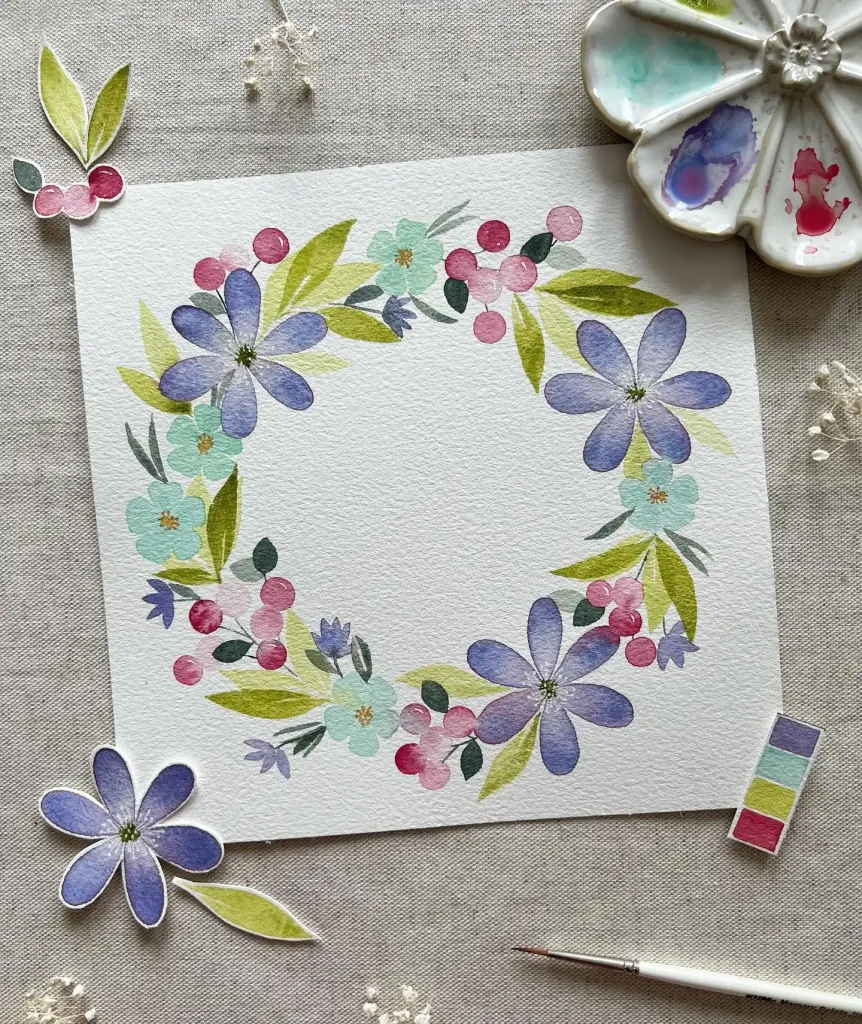 Watercolor Floral Wreath drawing Ideas (11)