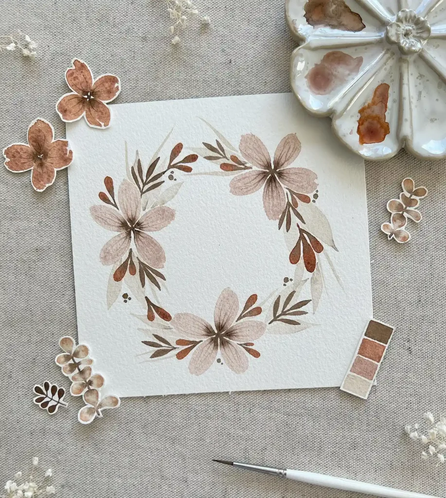 Watercolor Floral Wreath drawing Ideas (13)