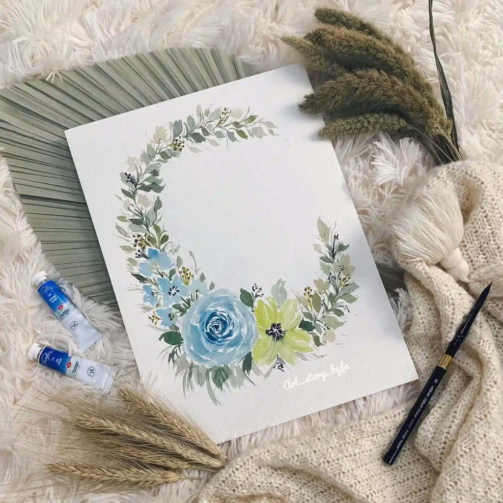 Watercolor Floral Wreath drawing Ideas (14)