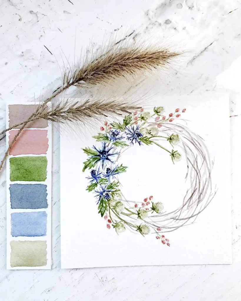 Watercolor Floral Wreath drawing Ideas (16)