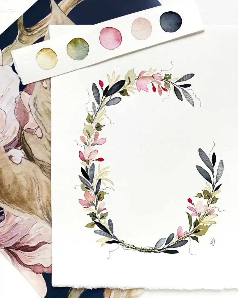 Watercolor Floral Wreath drawing Ideas (18)