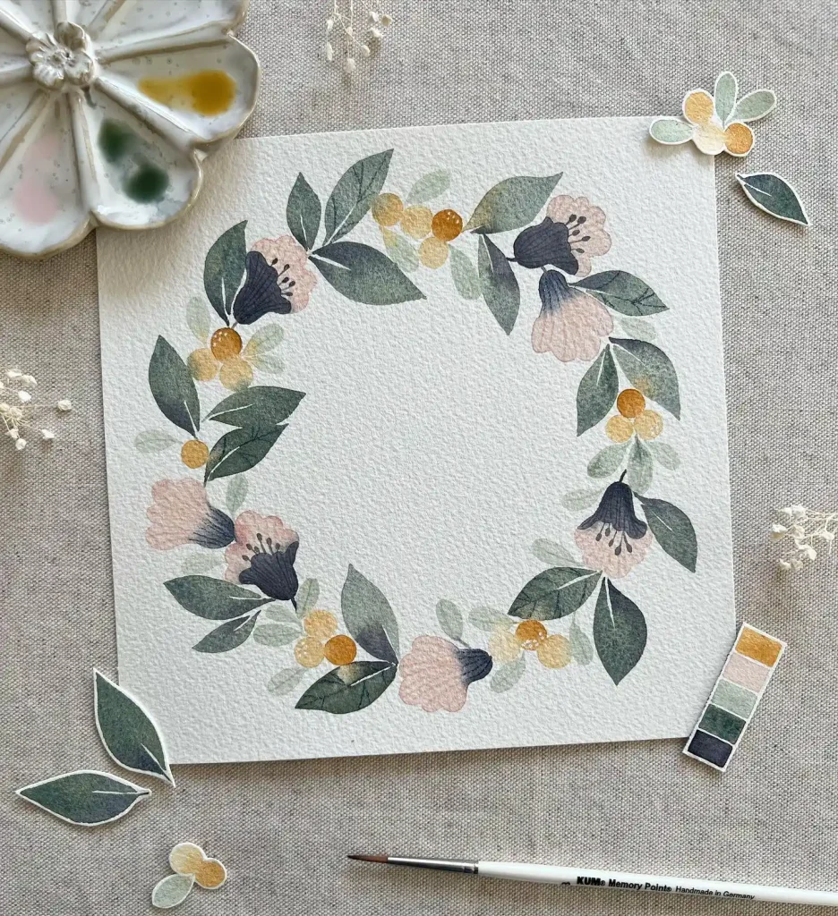 Watercolor Floral Wreath drawing Ideas (2)