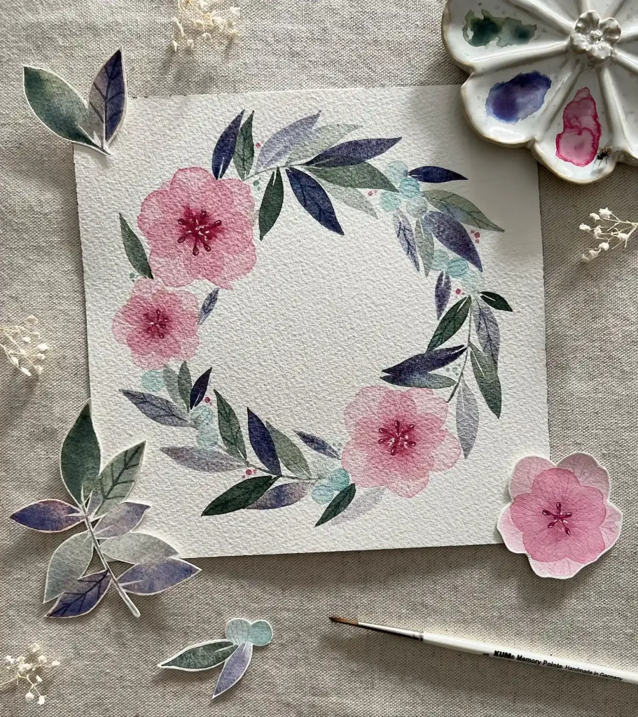 Watercolor Floral Wreath drawing Ideas (20)