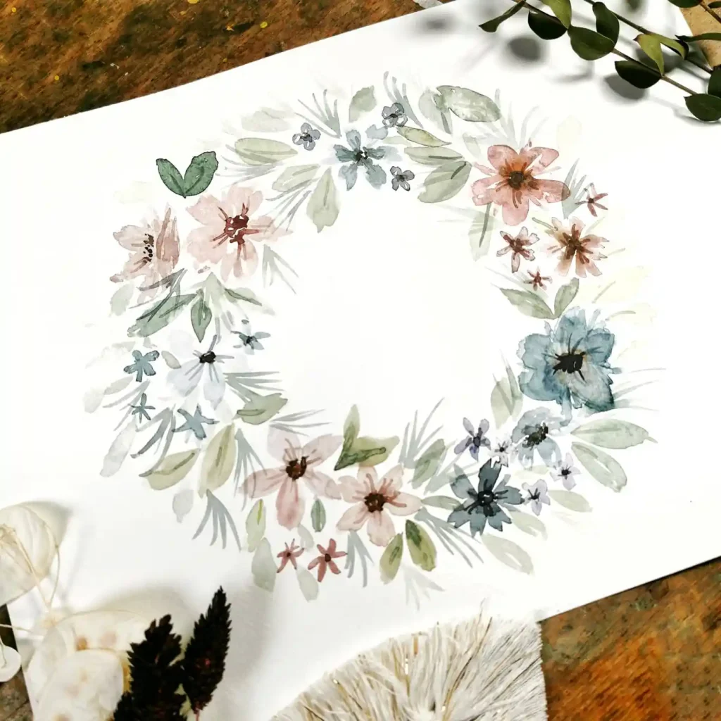 Watercolor Floral Wreath drawing Ideas (21)