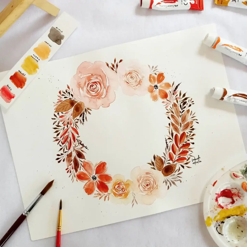 Watercolor Floral Wreath drawing Ideas (23)