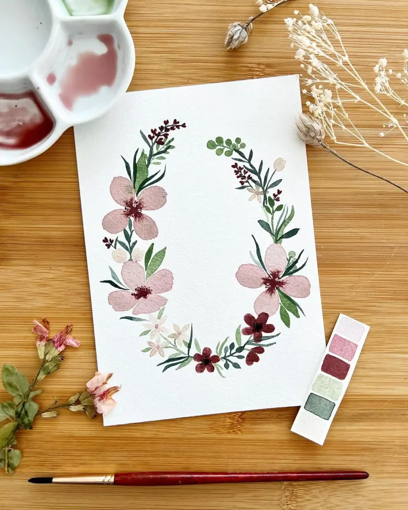 Watercolor Floral Wreath drawing Ideas (25)