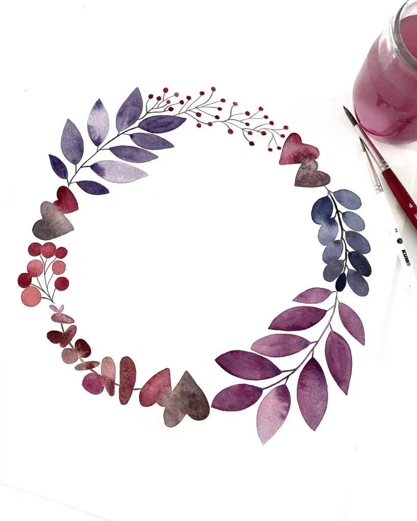 Watercolor Floral Wreath drawing Ideas (27)