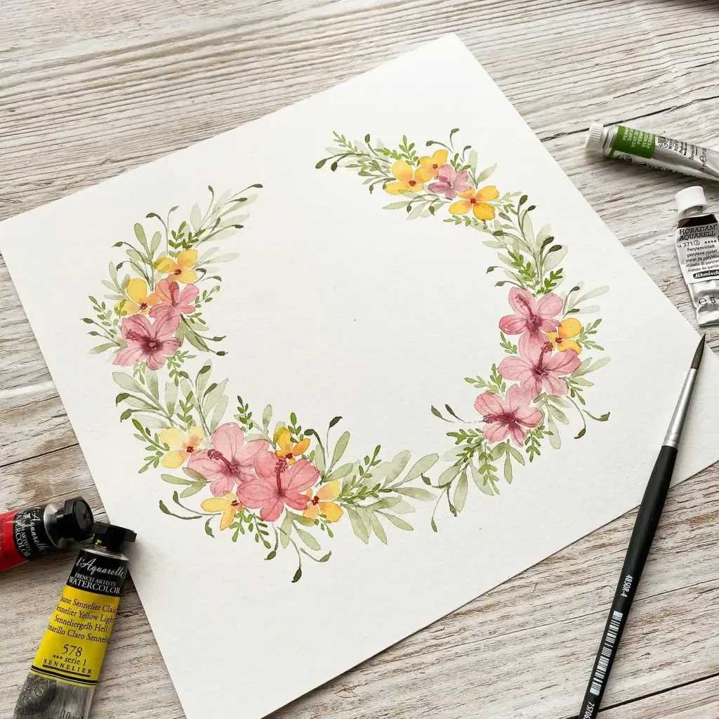 Watercolor Floral Wreath drawing Ideas (28)