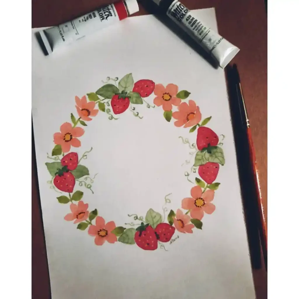 Watercolor Floral Wreath drawing Ideas (29)