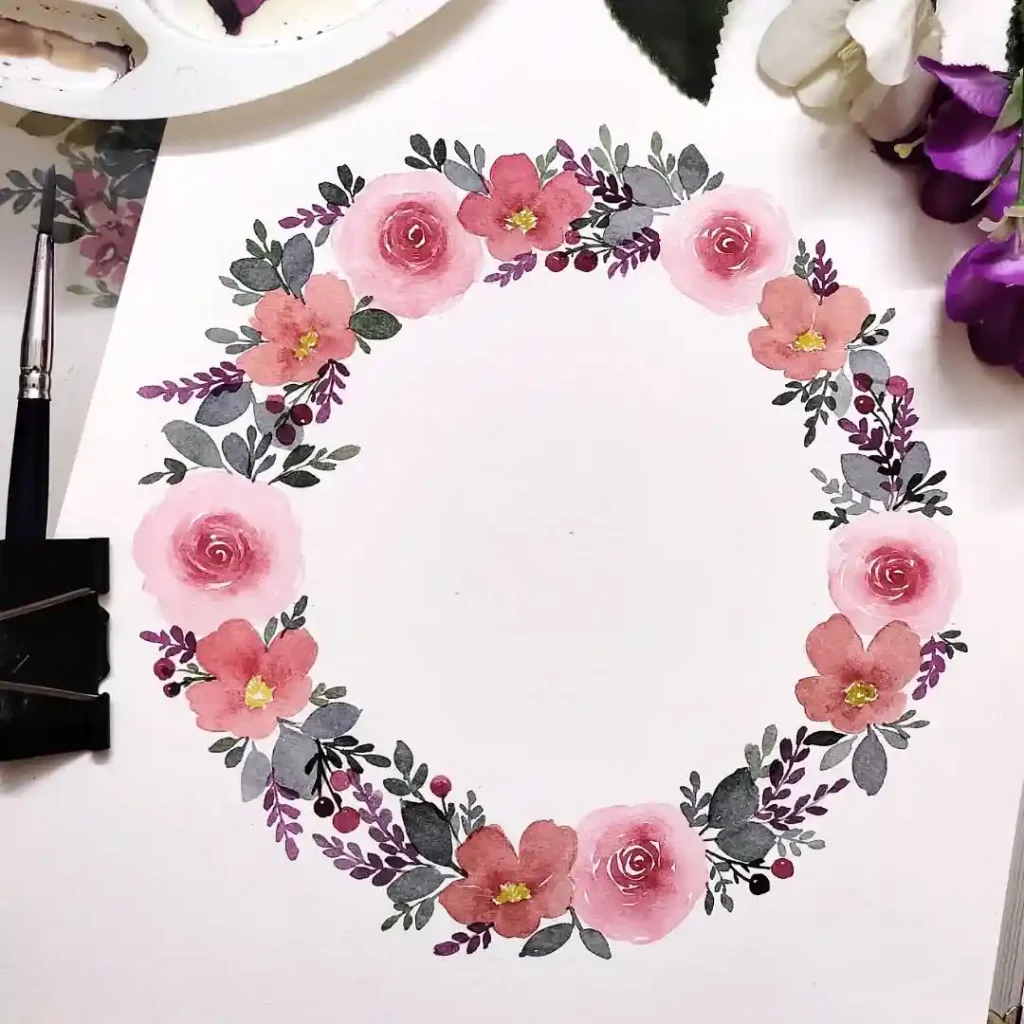 Watercolor Floral Wreath drawing Ideas (3)