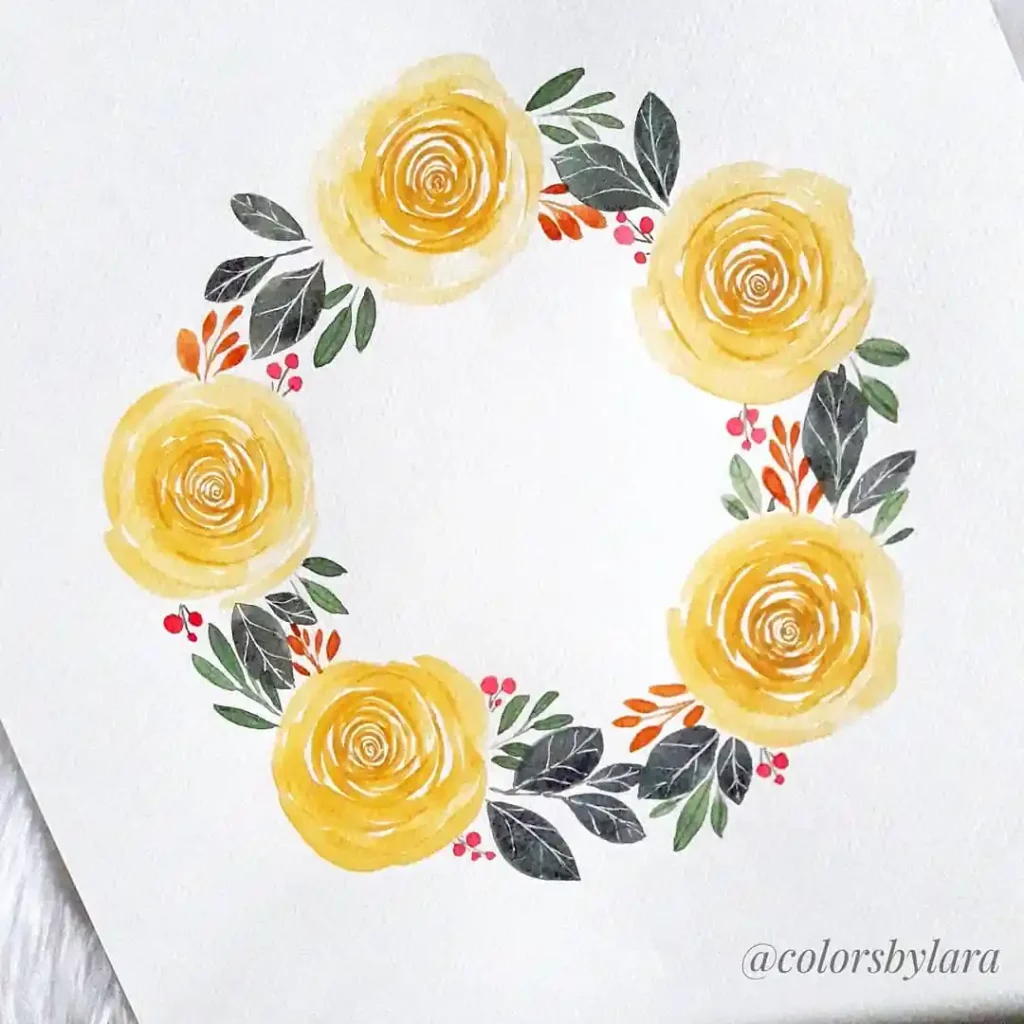 Watercolor Floral Wreath drawing Ideas (30)