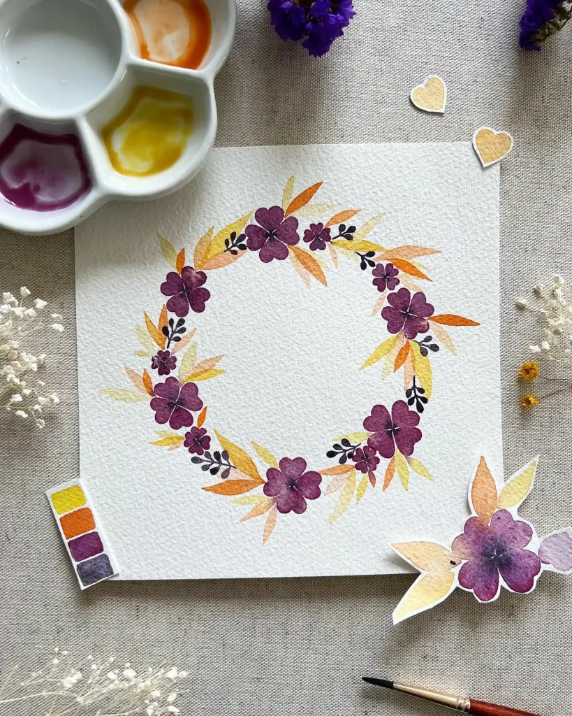 Watercolor Floral Wreath drawing Ideas (31)